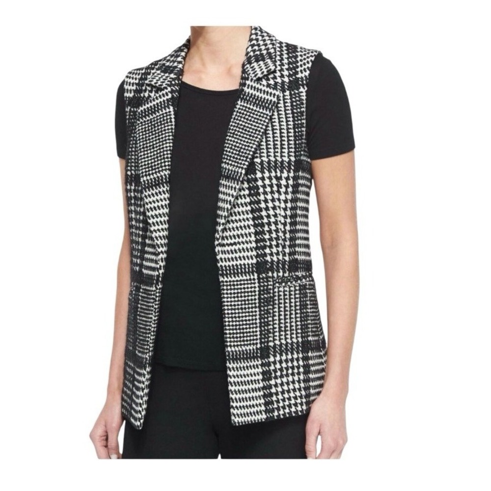 Theory Eldora Wool Blend Houndstooth Tweed Vest Jacket Size 2 Black White